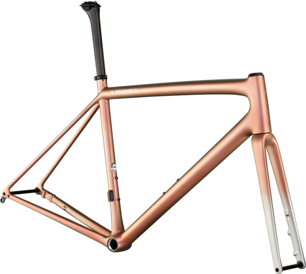 Rámová sada Specialized S-Works Aethos 2022 Satin Flake Silver / Red Gold Chameleon Tint / Brushed Chrome, vel.61